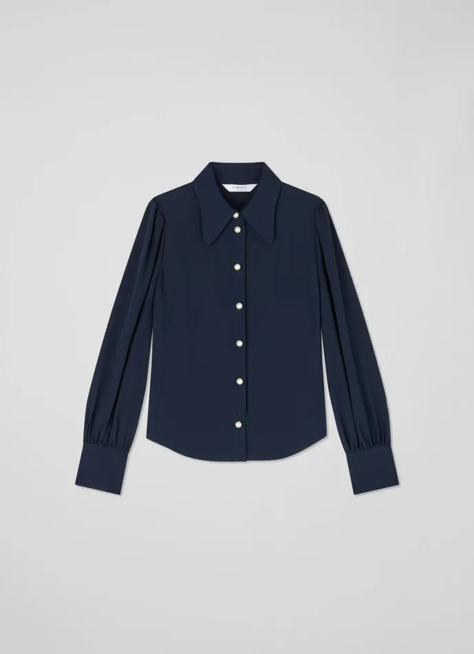 LKBennett Tops Women Sonya Navy Pearl Button Blouse