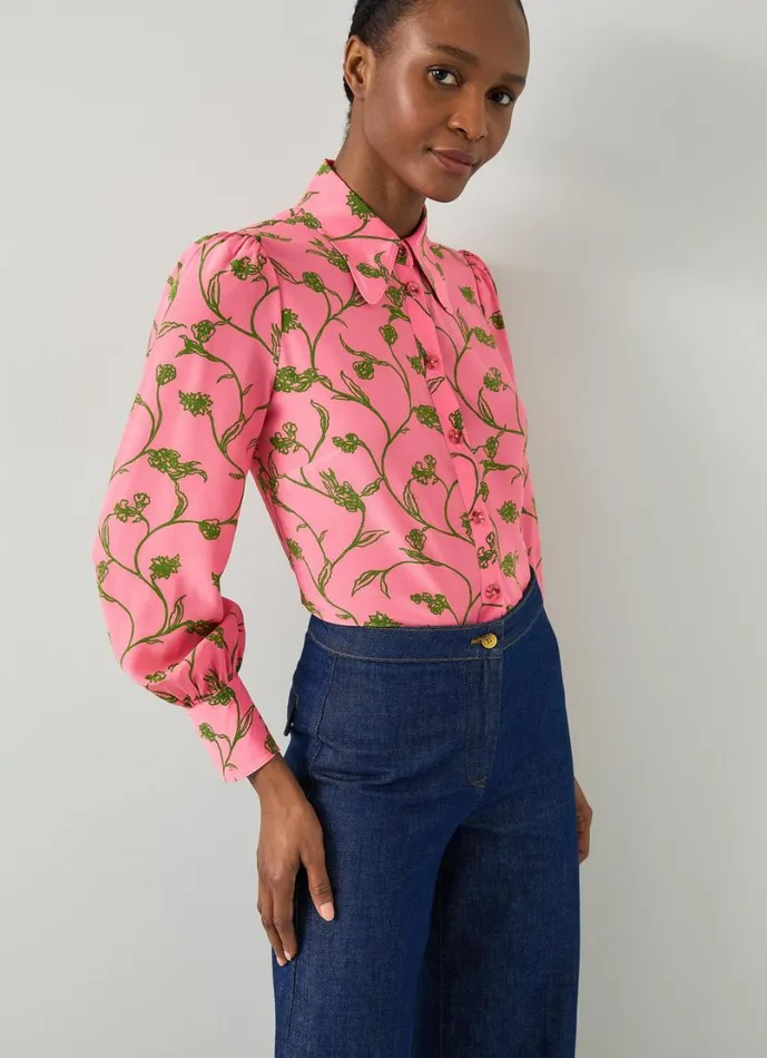 LKBennett Tops Women Sonya Pink and Green Blouse