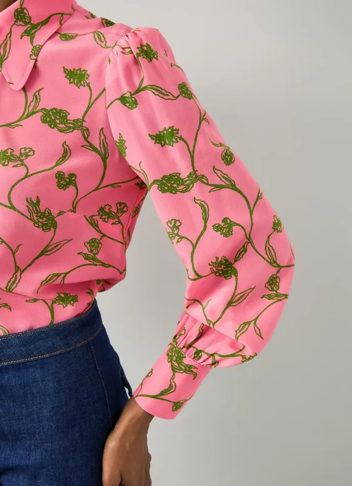 LKBennett Tops Women Sonya Pink and Green Blouse LKBennett Tops Women Sonya Pink and Green Blouse