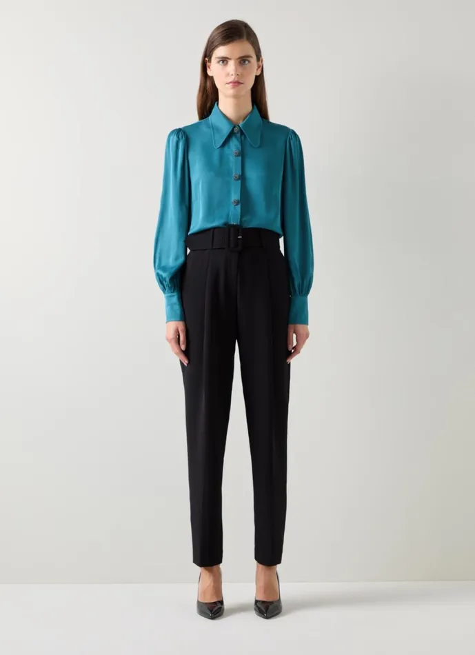 LKBennett Tops Women Sonya Teal Viscose Crepe Shirt With Sparkle Button
