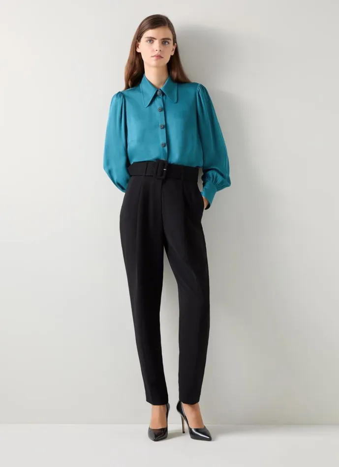 LKBennett Tops Women Sonya Teal Viscose Crepe Shirt With Sparkle Button