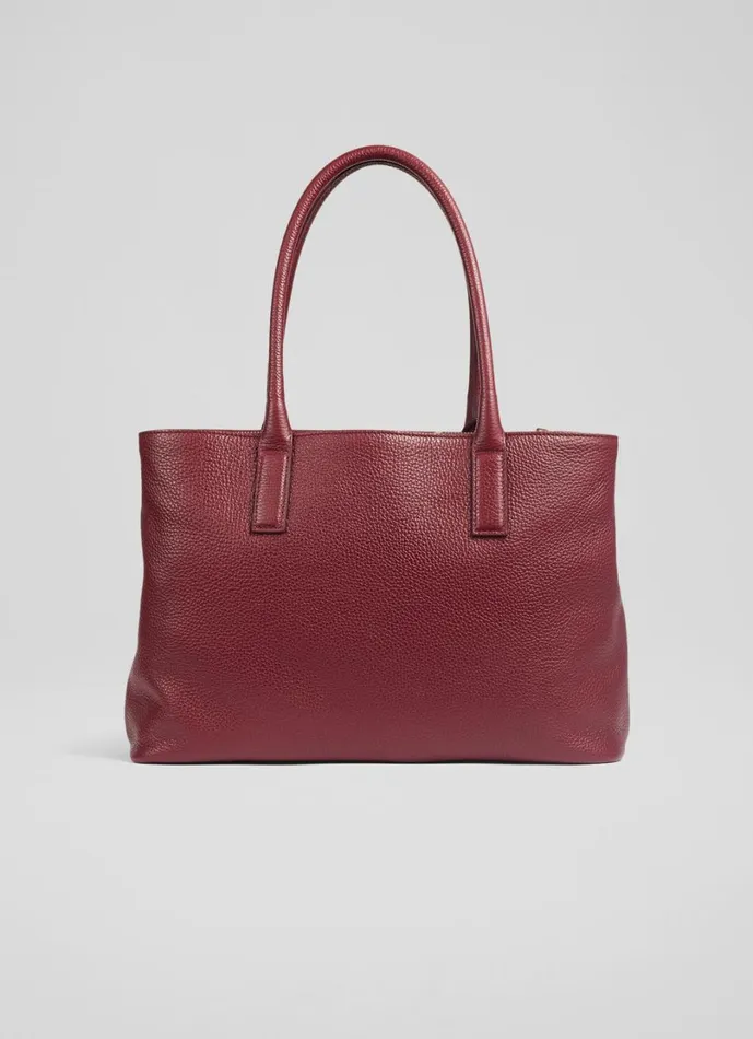LKBennett Tote Bags Women Lillian Burgundy Grainy Leather Tote Bag LKBennett Tote Bags Women Lillian Burgundy Grainy Leather Tote Bag