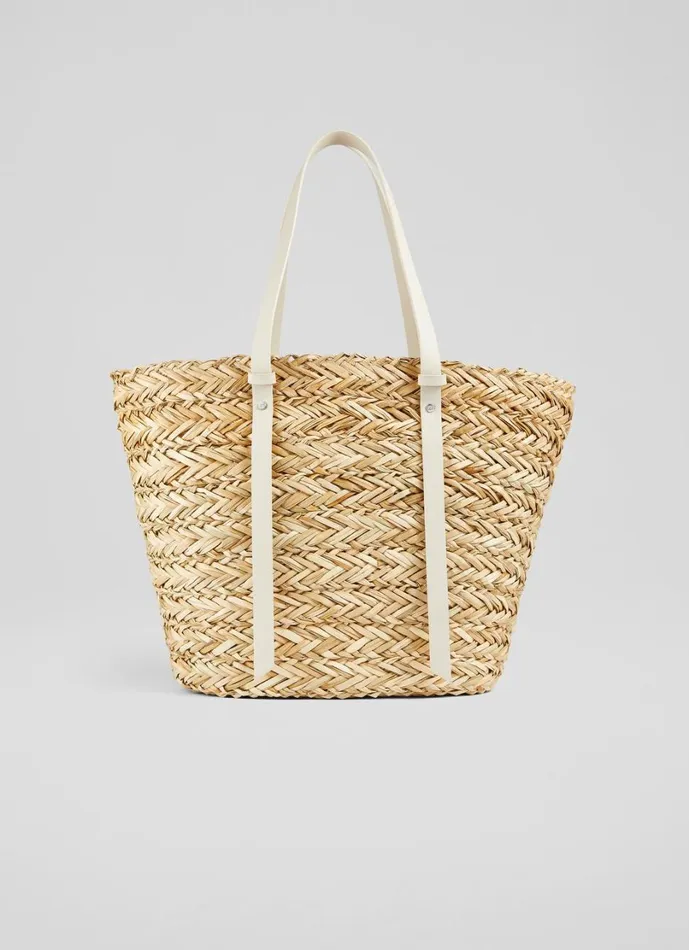 LKBennett Tote Bags Women Viola Natural Straw Cream Handles Basket Bag LKBennett Tote Bags Women Viola Natural Straw Cream Handles Basket Bag