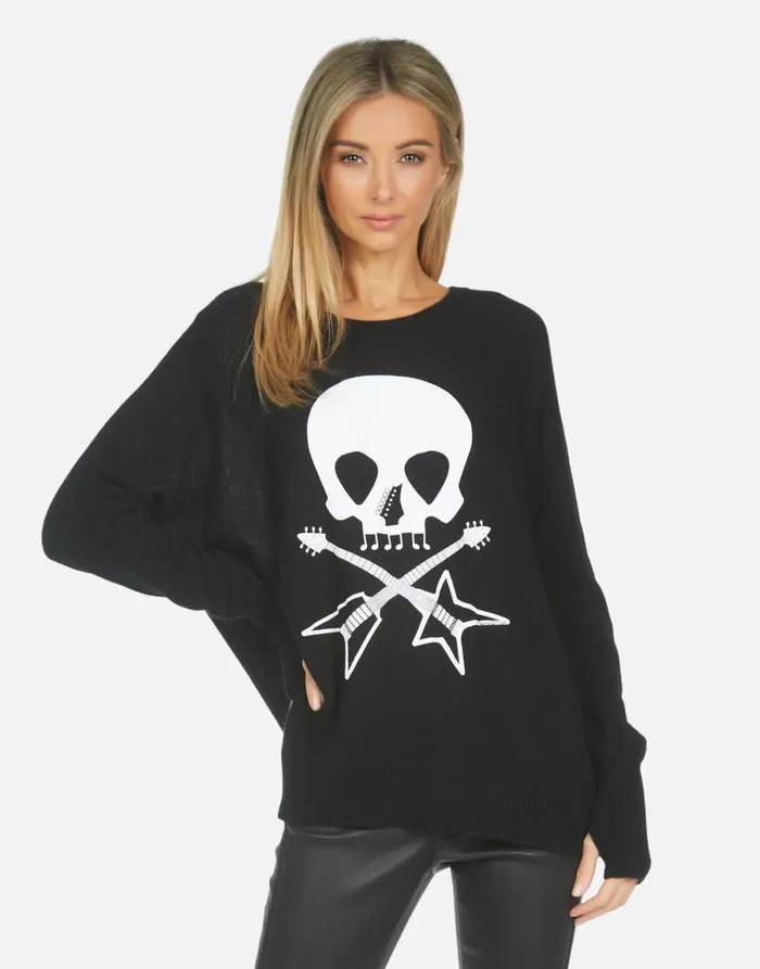 Ladona Music Skull Black Women039s Lauren Moshi Sweaters and Knits