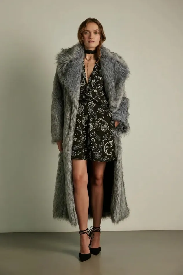 Lala Berlin Coats and Jackets Coat Odette Modacryl Mix Fake Fur Silver 8211 Women