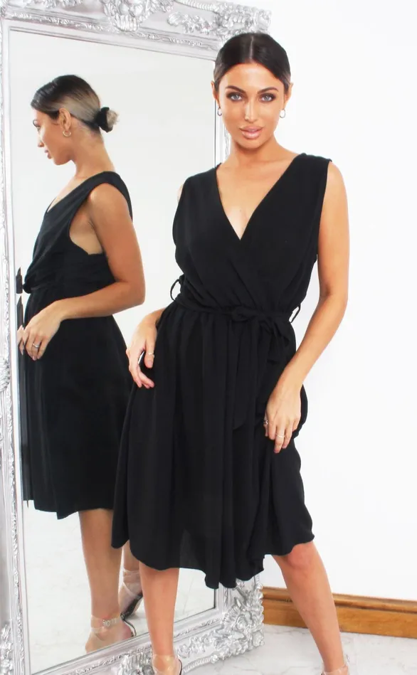Lauren Black Wrap Skater Dress Women Missfiga Wrap Dresses