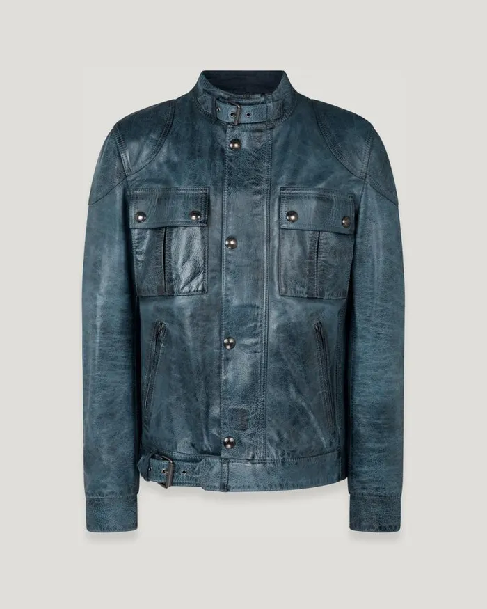 Leather Jackets Men Belstaff Gangster Jacket Insignia Blue
