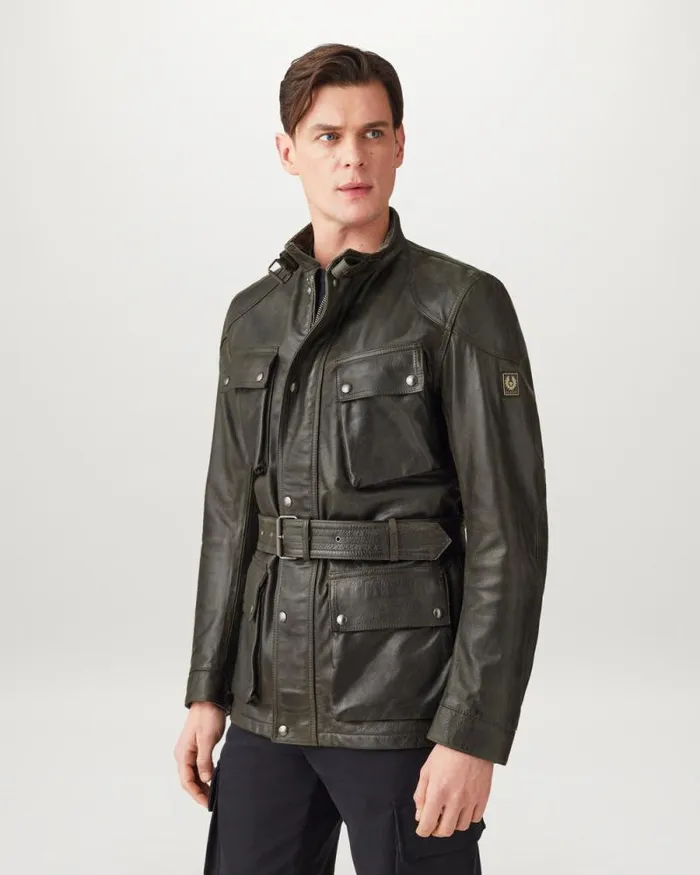 Leather Jackets Men Belstaff Legacy Trialmaster Panther Jacket Dark Tile Green