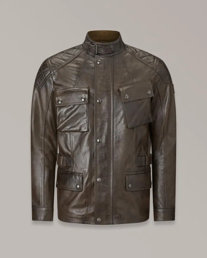 Leather Jackets Men Belstaff Turner Motorcycle Jacket Dark Belstaff Olive