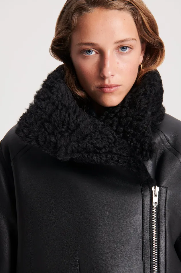 Leather Scanlan Theodore Women SHEARLING TRAPEZE JACKET BLACK Leather Scanlan Theodore Women SHEARLING TRAPEZE JACKET BLACK