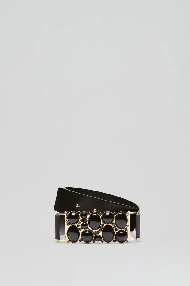 Leather Women Scanlan Theodore ITALIAN JEWELLED BELT 35 BLACK Leather Women Scanlan Theodore ITALIAN JEWELLED BELT 35 BLACK