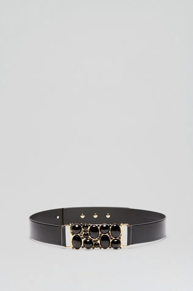 Leather Women Scanlan Theodore ITALIAN JEWELLED BELT 35 BLACK Leather Women Scanlan Theodore ITALIAN JEWELLED BELT 35 BLACK