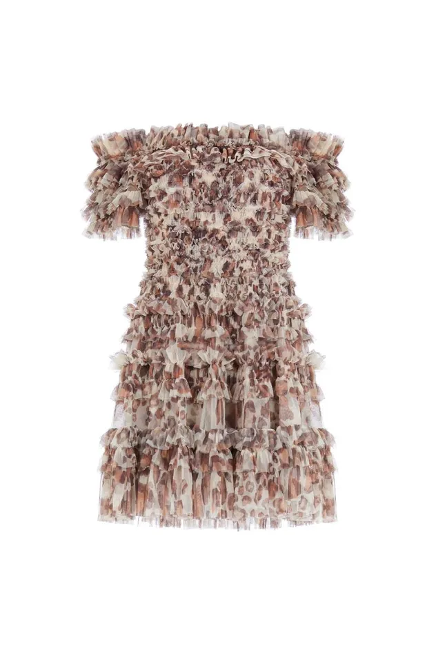 Leopard Lisette OffShoulder Micro Mini Dress Multi Women Needle and Thread Dresses