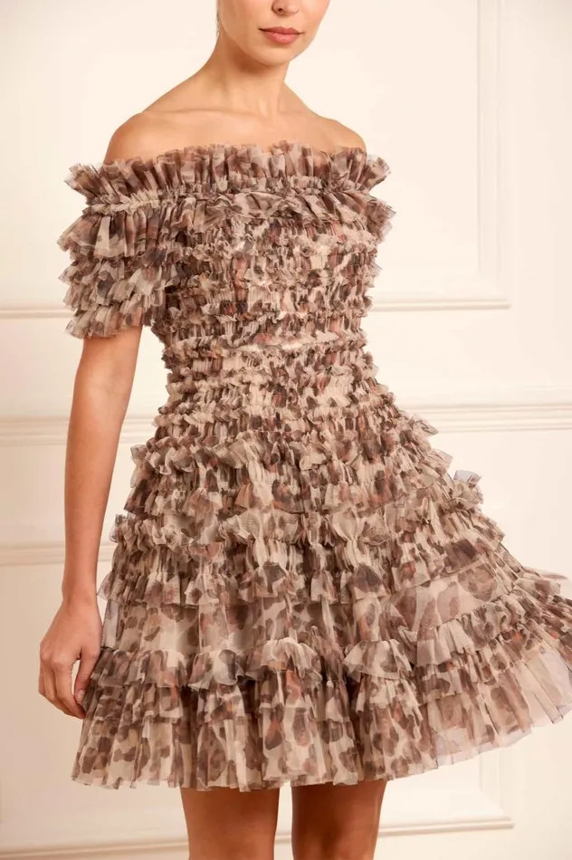 Leopard Lisette OffShoulder Micro Mini Dress Multi Women Needle and Thread Dresses