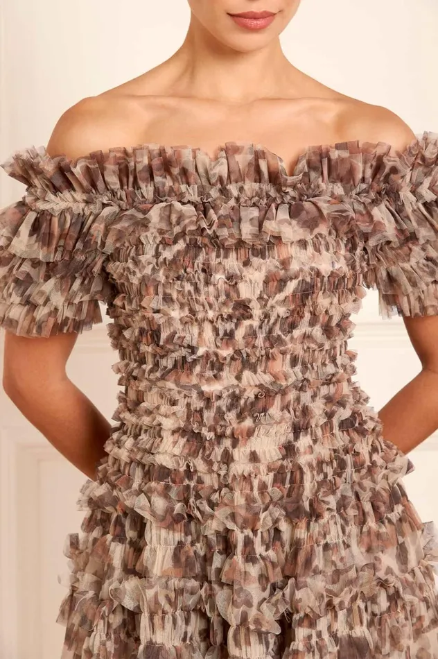 Leopard Lisette OffShoulder Micro Mini Dress Multi Women Needle and Thread Dresses