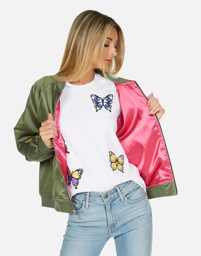Levelle Butterfly Patches Military Hot Pink Women039s Lauren Moshi Jackets
