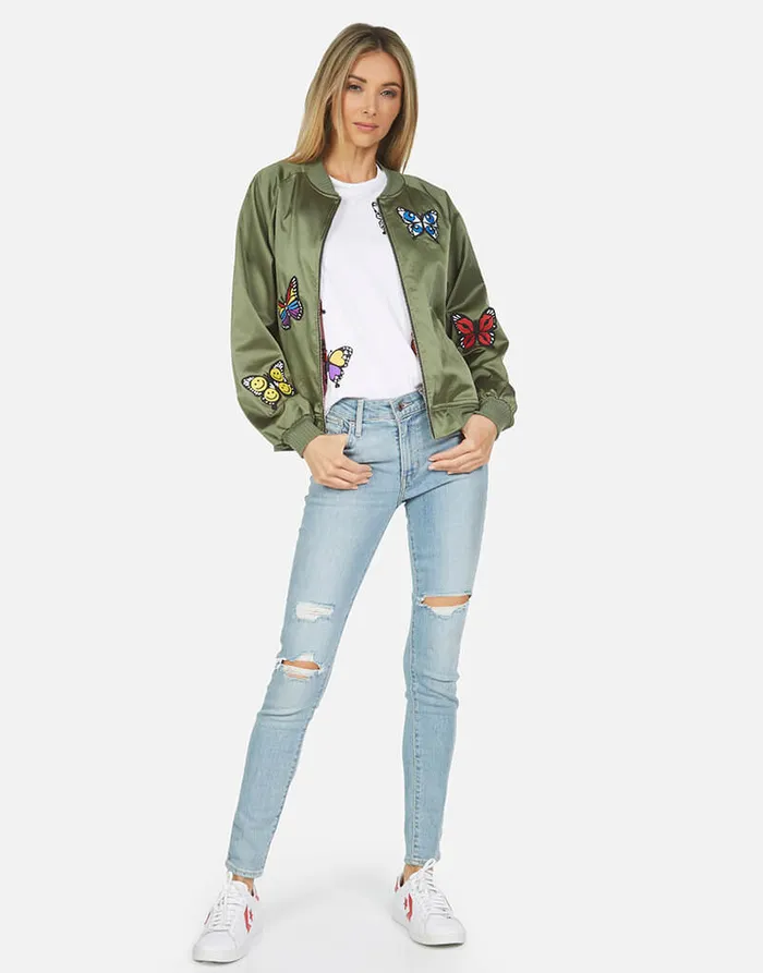 Levelle Butterfly Patches Military Hot Pink Women039s Lauren Moshi Jackets