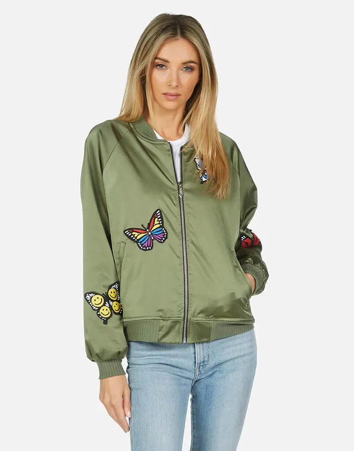 Levelle Butterfly Patches Military Hot Pink Women039s Lauren Moshi Jackets