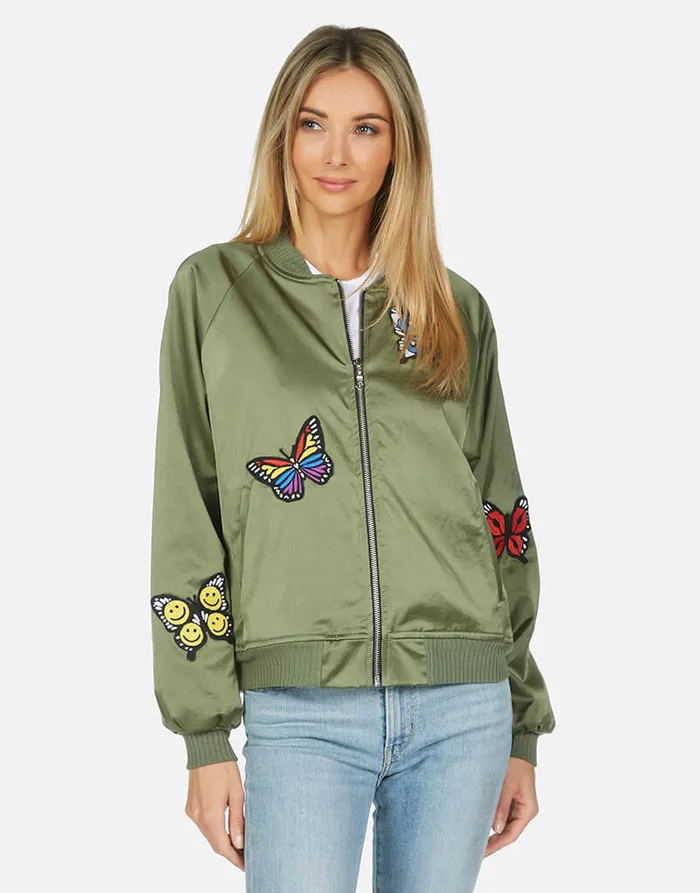Levelle Butterfly Patches Military Hot Pink Women039s Lauren Moshi Jackets