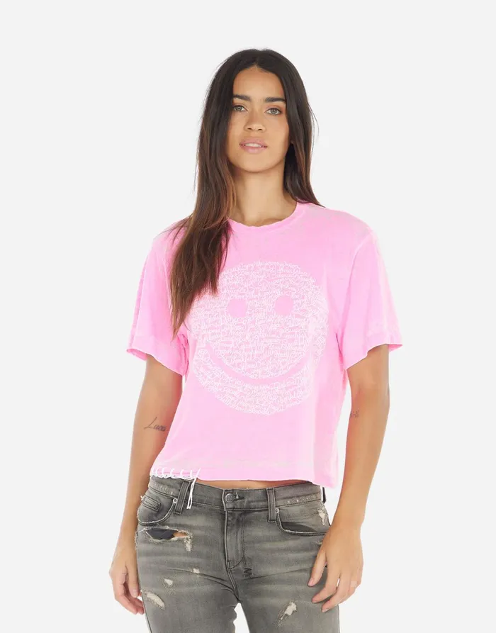 Linnea Positive Happyface Neon Pink Burnout Women039s Lauren Moshi Short Sleeve