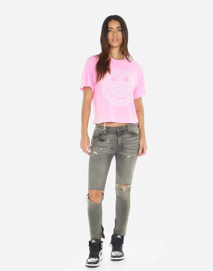 Linnea Positive Happyface Neon Pink Burnout Women039s Lauren Moshi Short Sleeve