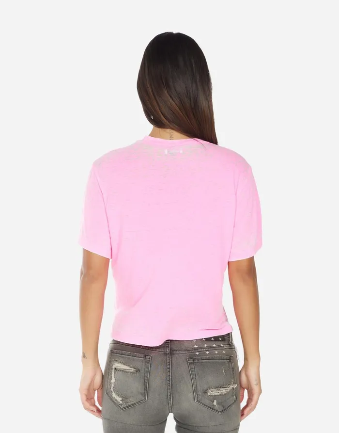 Linnea Positive Happyface Neon Pink Burnout Women039s Lauren Moshi Short Sleeve