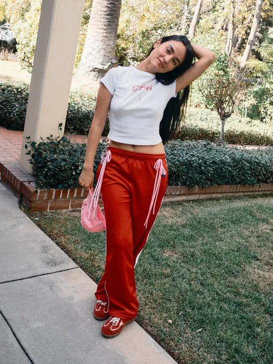 Lisa Says Gah Bows and Rose Lacrosse Pants Red Pink Women Bottoms