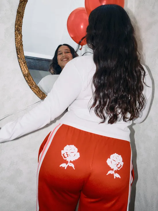 Lisa Says Gah Bows and Rose Lacrosse Pants Red Pink Women Bottoms