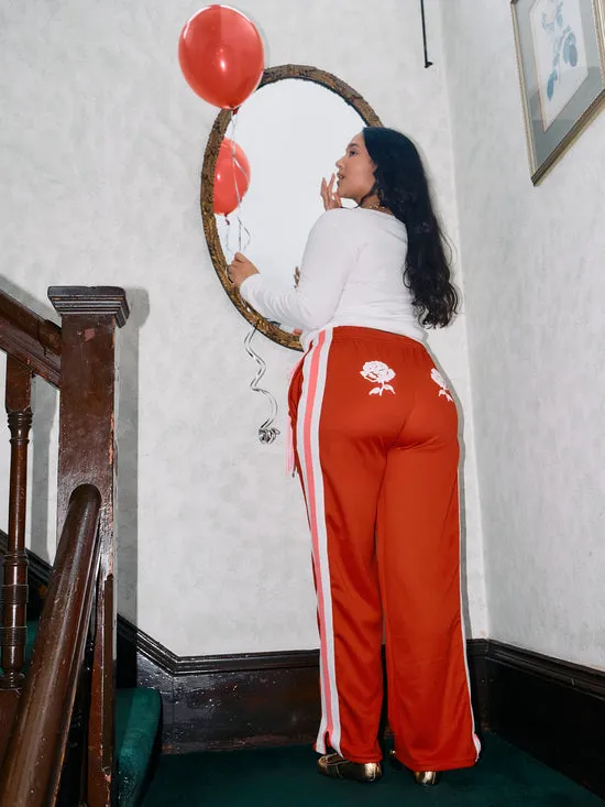 Lisa Says Gah Bows and Rose Lacrosse Pants Red Pink Women Bottoms