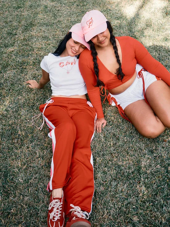 Lisa Says Gah Bows and Rose Lacrosse Pants Red Pink Women Bottoms