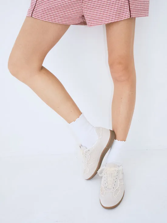 Lisa Says Gah Tb490 Crochet Leather Sneakers Cream Women Shoes