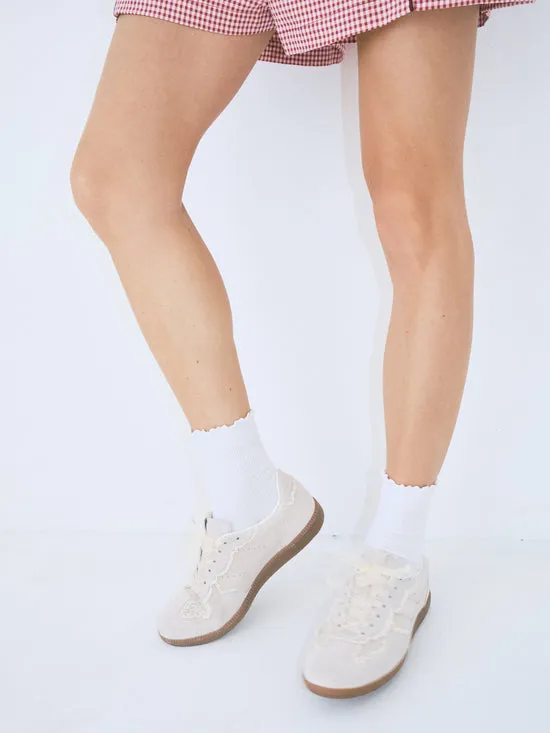 Lisa Says Gah Tb490 Crochet Leather Sneakers Cream Women Shoes