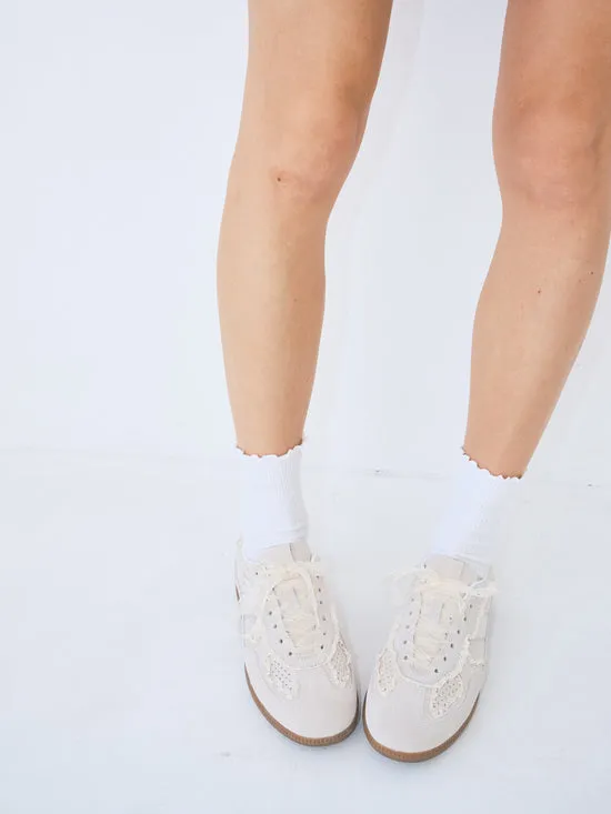 Lisa Says Gah Tb490 Crochet Leather Sneakers Cream Women Shoes