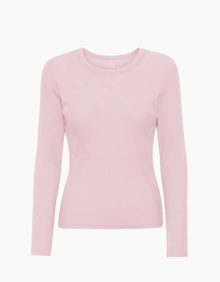 Long Sleeve Tops Women Organic Rib LS TShirt 8211 Faded Pink 8211 Colorfulstandard Women