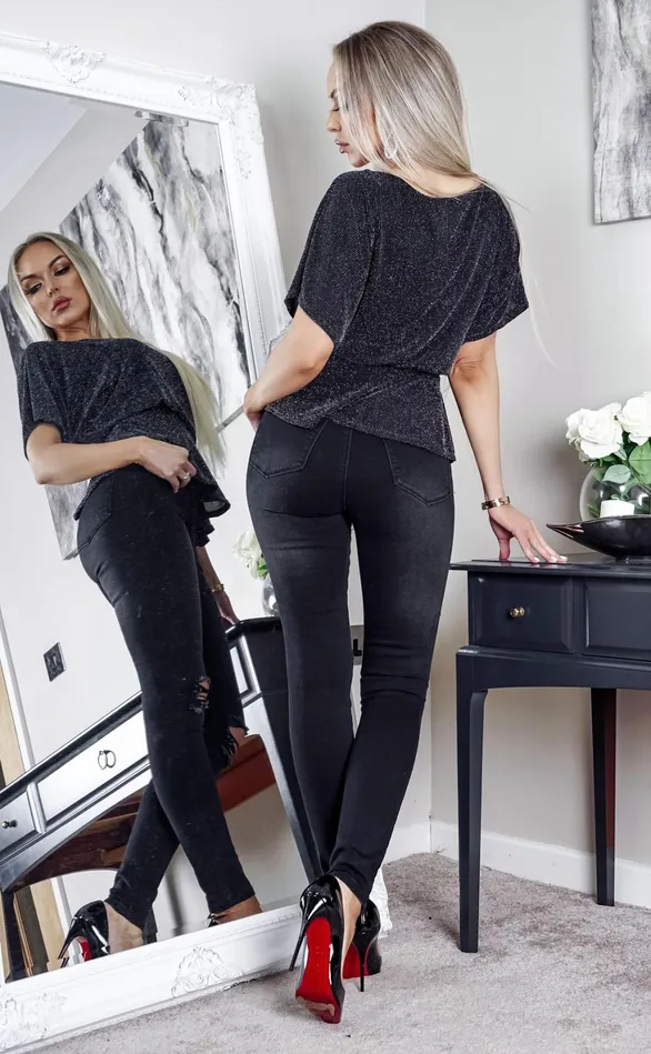 Lurex Ruby Batwing Peplum Top Women Missfiga Tops