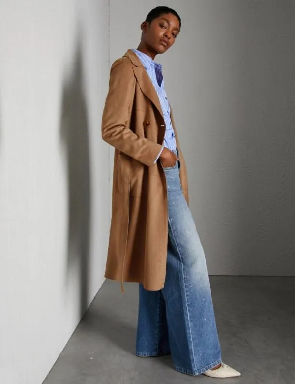 Marella Coats And Trench Coats Women Long Jersey Trench Coat Tobacco Brown