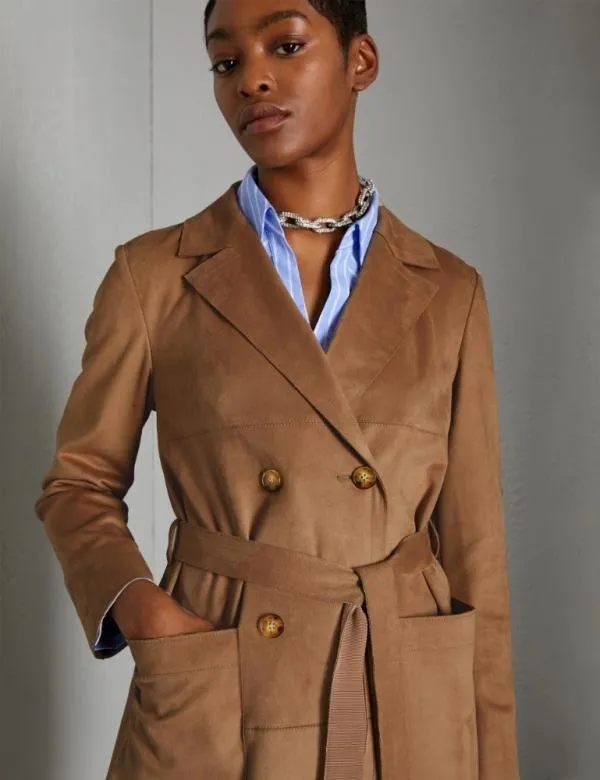 Marella Coats And Trench Coats Women Long Jersey Trench Coat Tobacco Brown