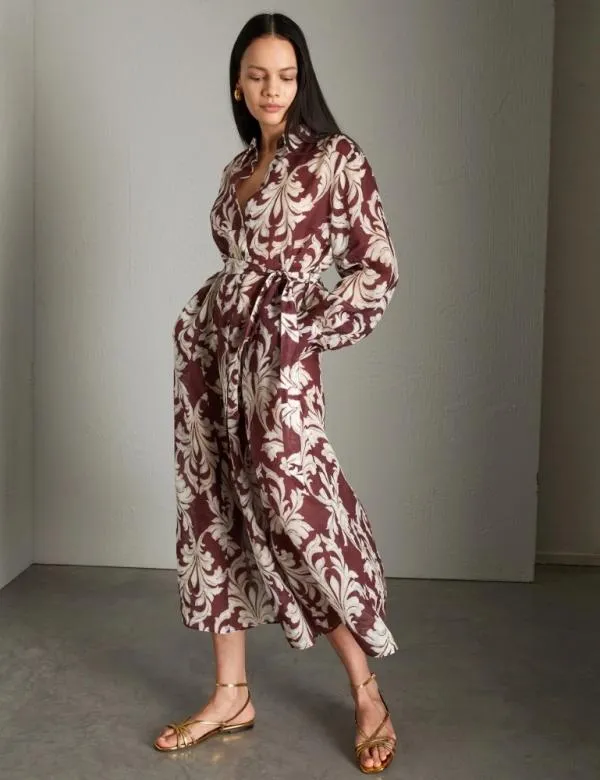 Marella Dresses Women Patterned Shirt Dress Bordeaux