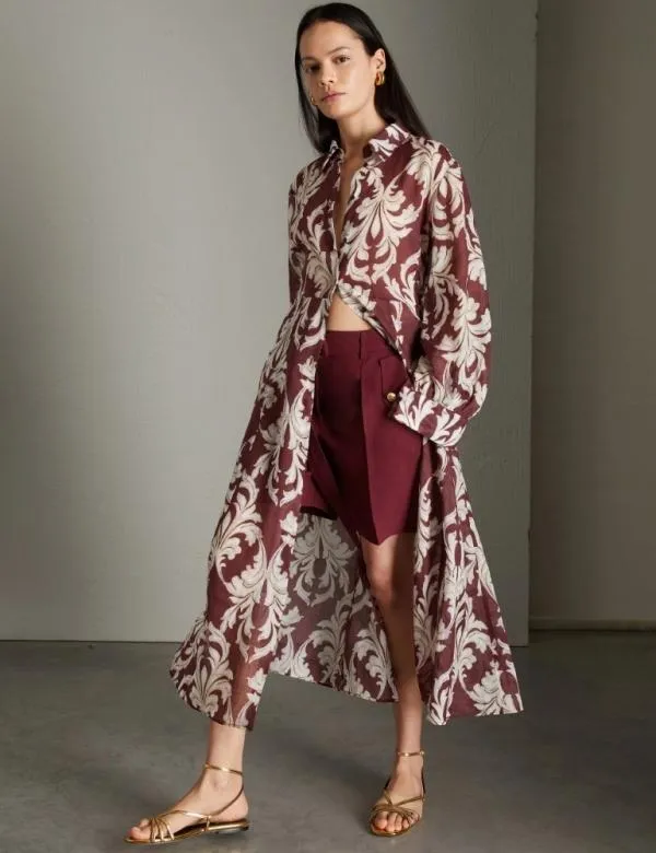 Marella Dresses Women Patterned Shirt Dress Bordeaux