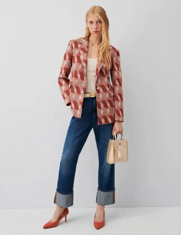 Marella Jackets Women Jacquard Blazer Rust