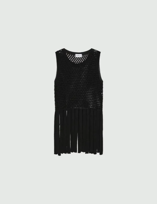 Marella Knitwear Women Fringed Gilet Black