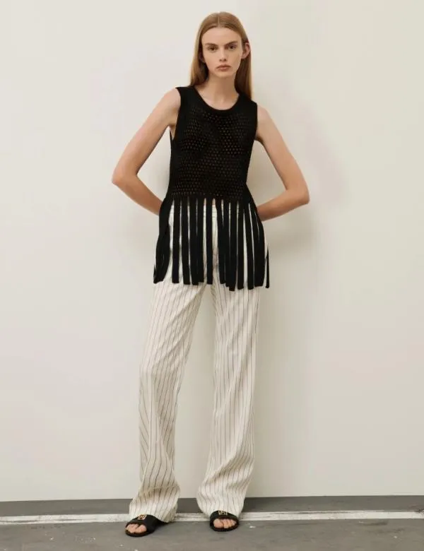 Marella Knitwear Women Fringed Gilet Black