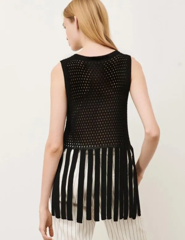 Marella Knitwear Women Fringed Gilet Black