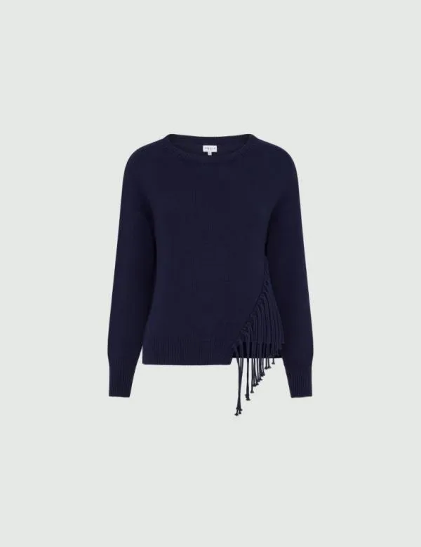 Marella Knitwear Women Fringed Sweater Navy