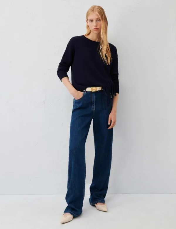 Marella Knitwear Women Fringed Sweater Navy