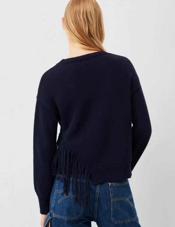 Marella Knitwear Women Fringed Sweater Navy