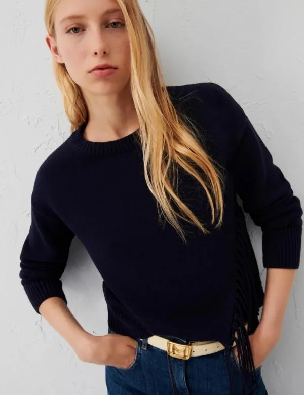 Marella Knitwear Women Fringed Sweater Navy