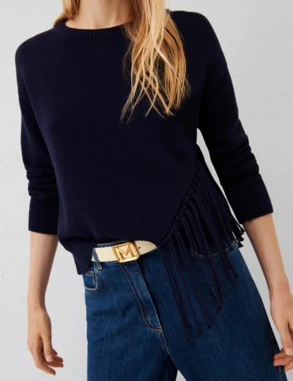 Marella Knitwear Women Fringed Sweater Navy