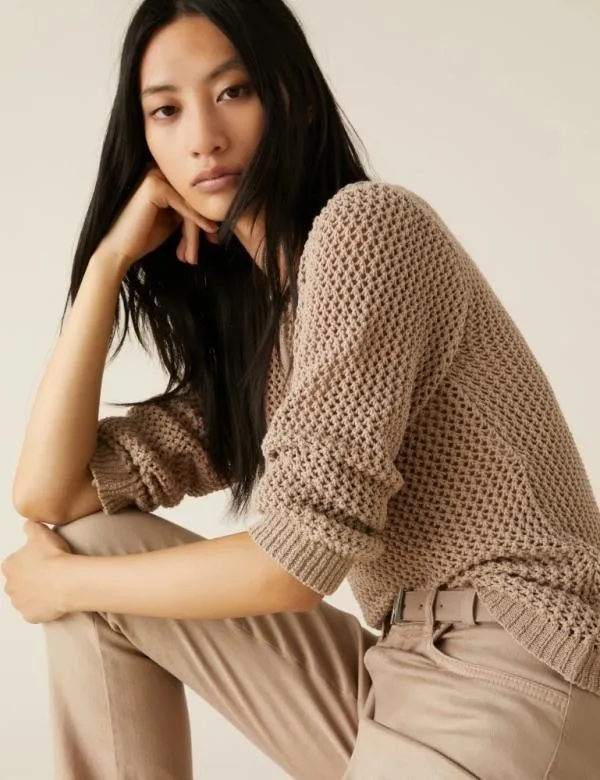 Marella Knitwear Women Openwork Sweater Beige