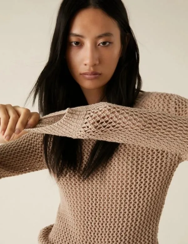 Marella Knitwear Women Openwork Sweater Beige